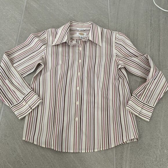Talbots Tops - TALBOTS WRINKLE RESISTANT Stretch Cotton Shirt - Size 2, Red White Stripes
